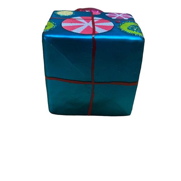 Glass Christmas Present Stacked Ornament Metallic Colors 4.5" tall 2.5" wide - Picture 4 of 4